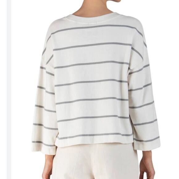 ATM Womens Plaited Jersey Stripe Sweatshirt Sweater Size M Ivory Gray Fall Style - Picture 2 of 9